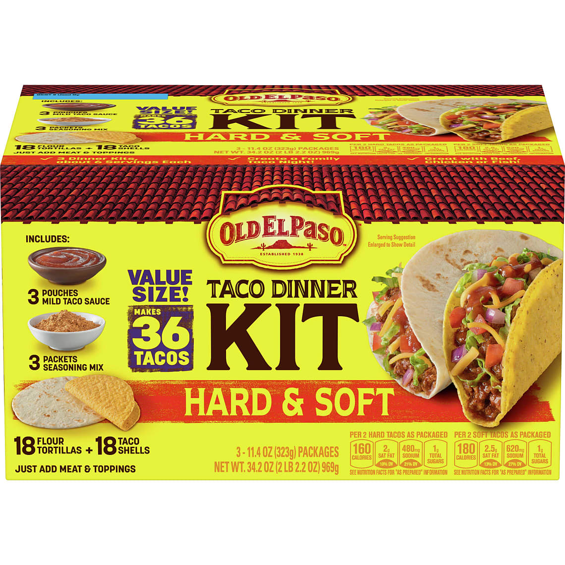 Old El Paso Hard and Soft Taco Dinner Kit, 34.2 oz